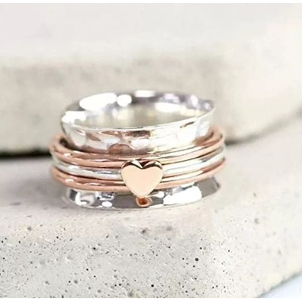 Mixed Metal Heart Rotating Anxiety Relief Ring
